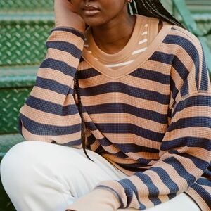 Offline By Aerie Wow Oversized Waffle Thermal Top Women’s S Tan